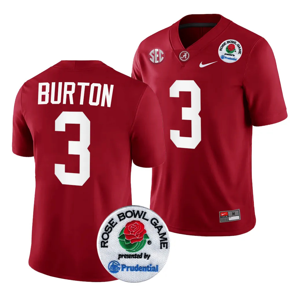 Men's Alabama Crimson Tide Jermaine Burton #3 Crimson 2024 Rose Bowl Playoff NCAA College Football Jersey